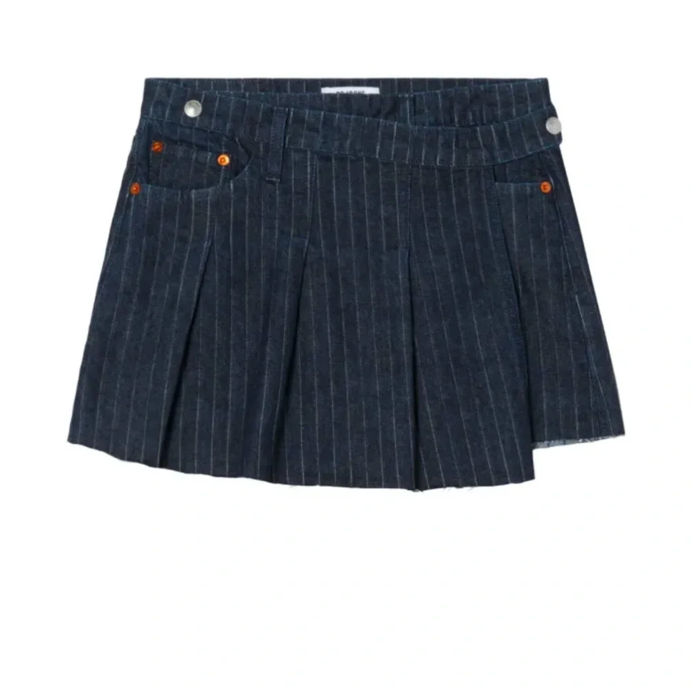 NWOT Re/Done Dark Blue Striped Tennis Wrap Jean Mini Skirt - Picture 3 of 8